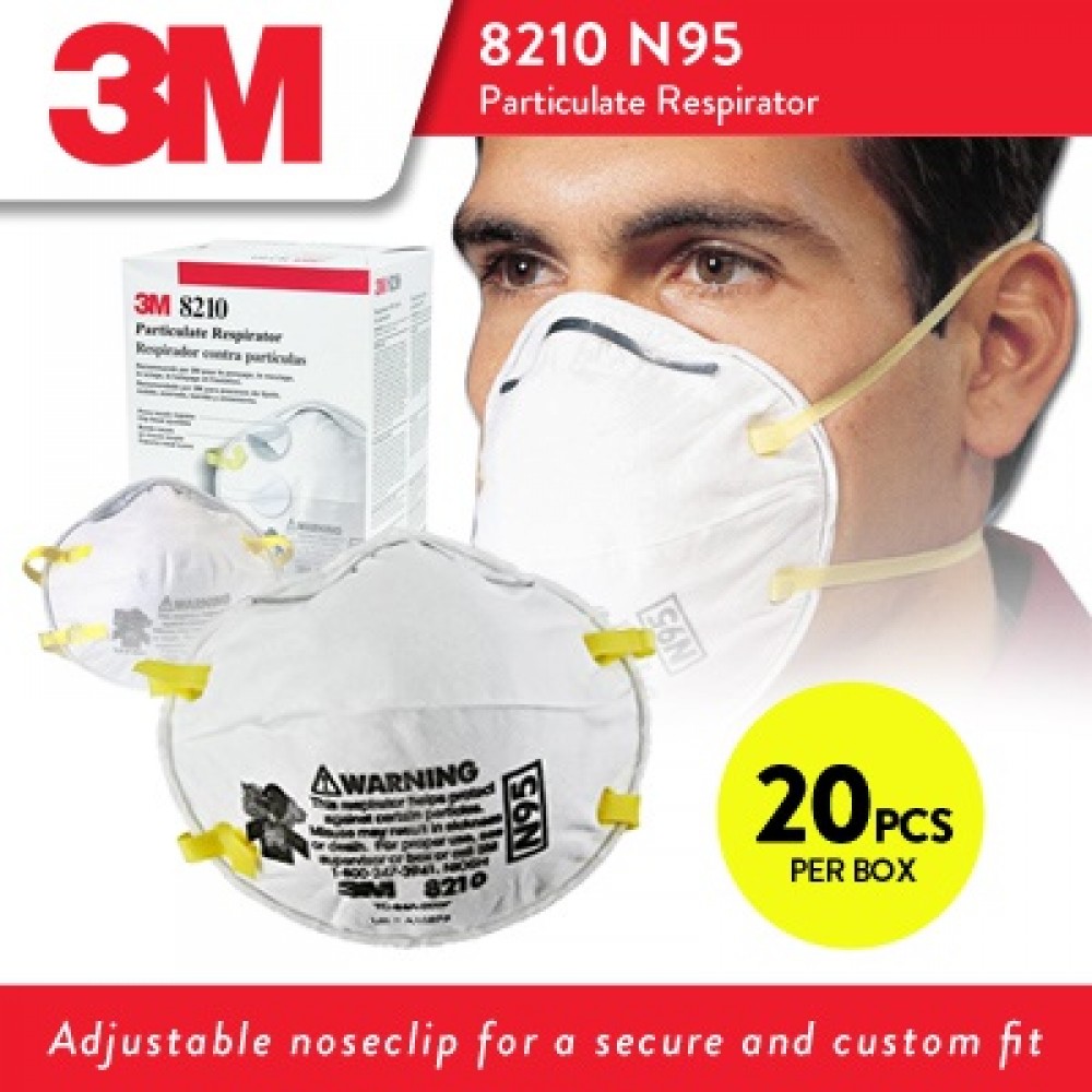 3M Particulate Respirator 8210, N95 Mask - 20 Mask/Box ,3M 8210 顆粒物呼吸器，N95 面罩 - 20 個/盒